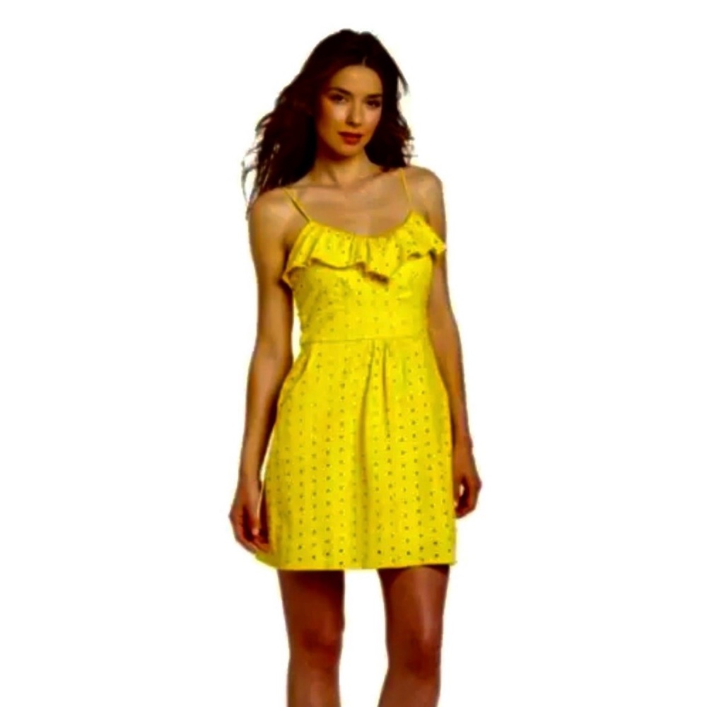 Lilly Pulitzer Carreen Dandelion yellow eyelet XL mini dress w/ pockets